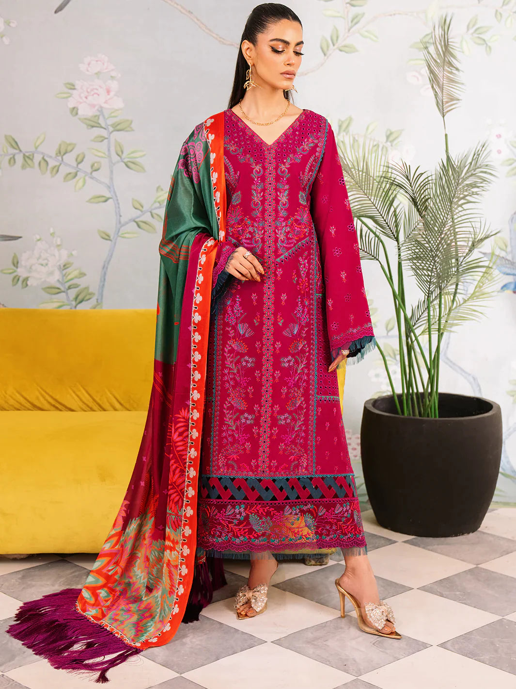 Bin Ilyas-Esha Eshal-Dyed Embroidered Lawn-3PC - Branded Cut Pieces