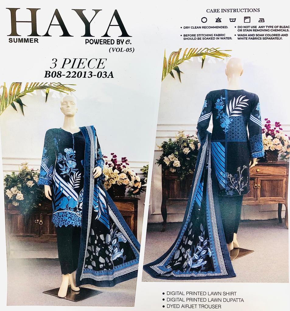 Haya Printed Unstiched Lawn 3PC
