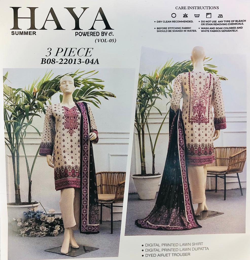 Haya Printed Unstiched Lawn 3PC