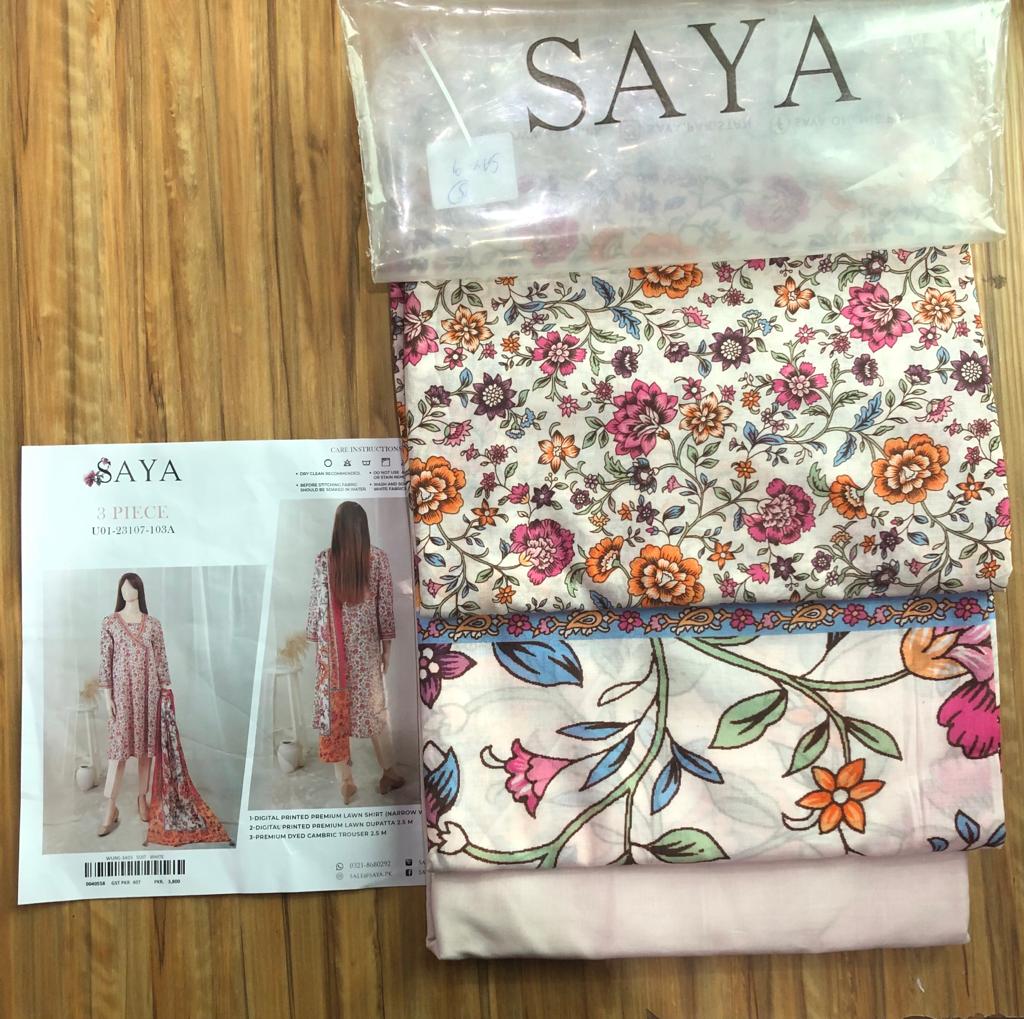 Saya Printed Unstitched Lawn 3pc - Branded Cut Pieces