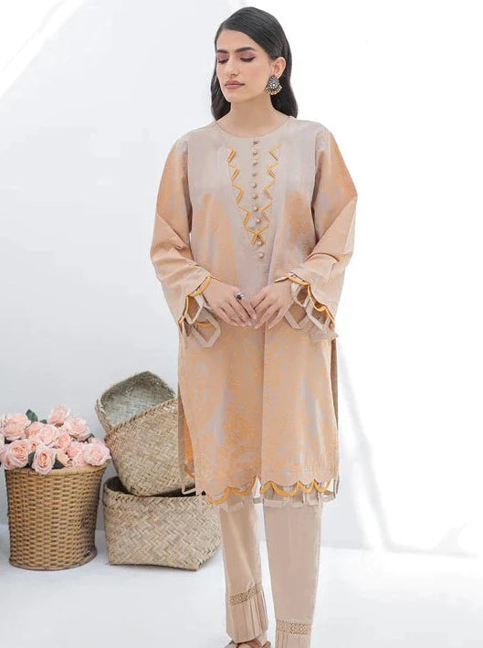 1 PC-DYED JACQUARD-SHIRT-BEIGE - Branded Cut Pieces